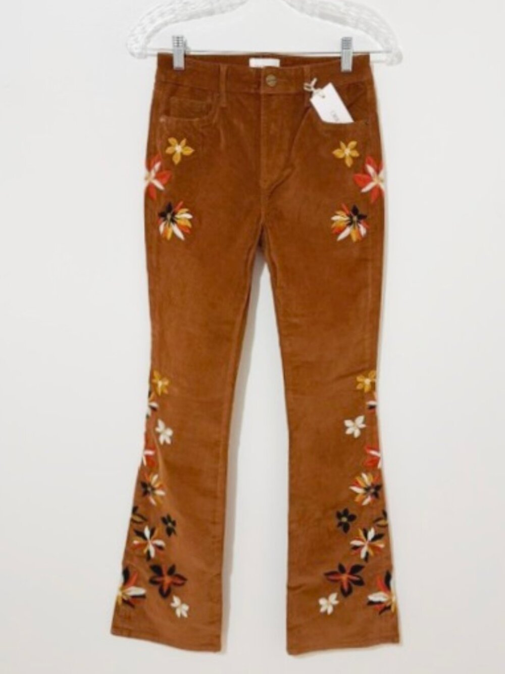 Driftwood Wyatt Corduroy Bootcut Pants Floral Embroidery in Detatched Size 24